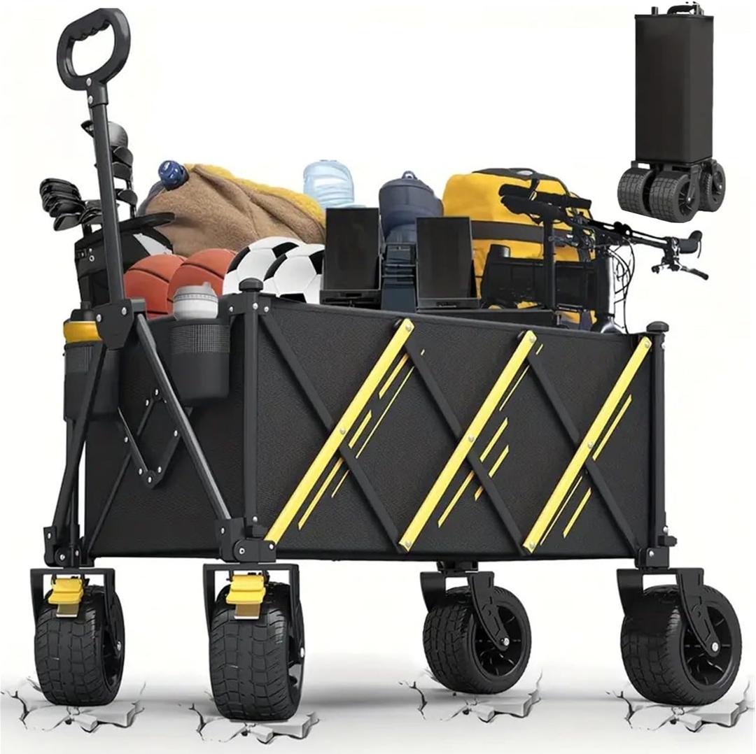 550 LBS Extended Collapsible Wagon Cart,Wagons Carts Foldable, Heavy Duty Beach Wagon with Big Wheels for Sand, 300L Large Capacity Foldable Wagons, Utility Grocery Cart for Garden, Sports