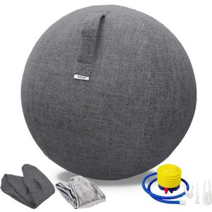 Exercise Ball Chair with Fabric Cover, Standard Size (25inches/65cm), for Home Offices, Balance Training, Yoga Ball (Black)