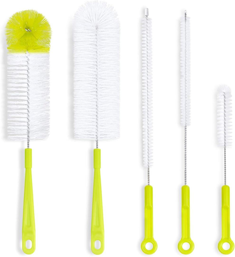 Bottle Cleaning Brush Set - Long Handle Bottle Cleaner for Washing Narrow Neck Beer Bottles, Sports Water Bottles with Straw Brush, Kettle Spout/Lid Cleaner Brushes (Green)