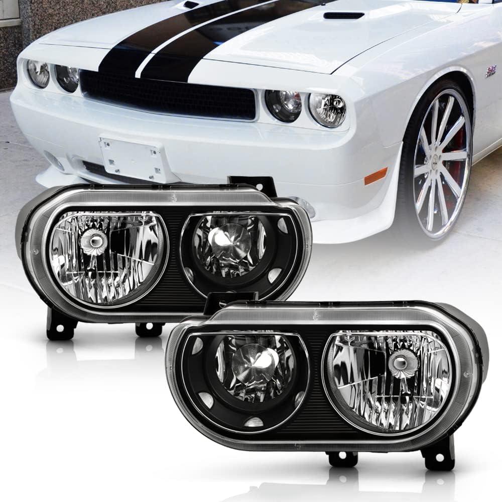 ACANII - For 2008-2014 Dodge Challenger SE|R/T [Halogen Model] Black Headlights Headlamps Replacement Pair Left+Right