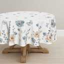 Horaldaily Spring Tablecloth 6060 Inch Round, Watercolor Flowers Washable Seasonal Table Cover for Party Picnic Dinner Decor (White)