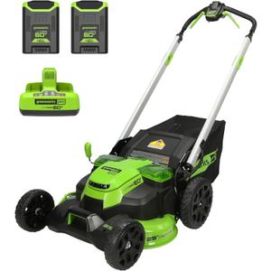 Greenworks 60V 25 Cordless (Self-Propelled) Lawn Mower (LED Lights + Aluminum Handles), 2 x 4.0Ah Batteries and Dual Port Rapid Charger