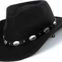 Western Cowboy Hat for Men Women Classic Fedora Hat with Buckle Belt (Size:M-L)