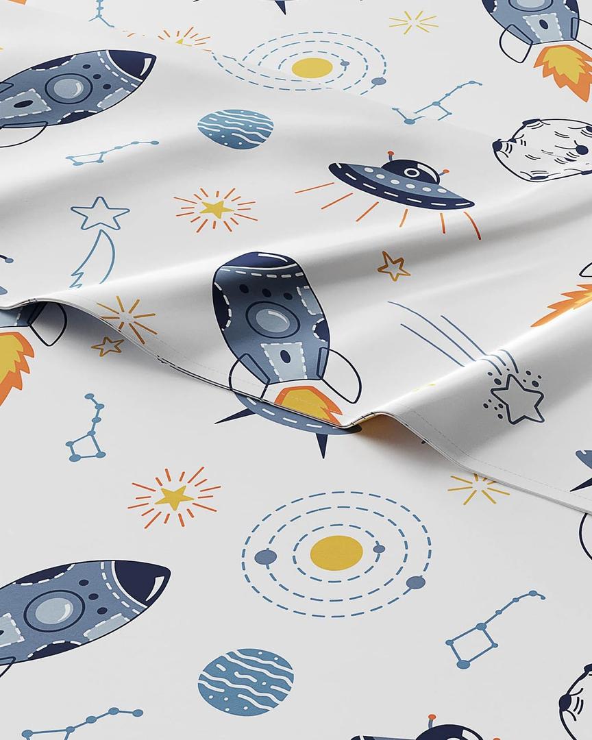 Kids Twin Size Space Bed Sheets - 3 Piece Space Microfiber Sheet Set - Galaxy Theme bedding - Soft, Cozy, Breathable & Machine Washable - Spaceship Rocket Bed Set for Boys, Girls, Teens and Toddlers