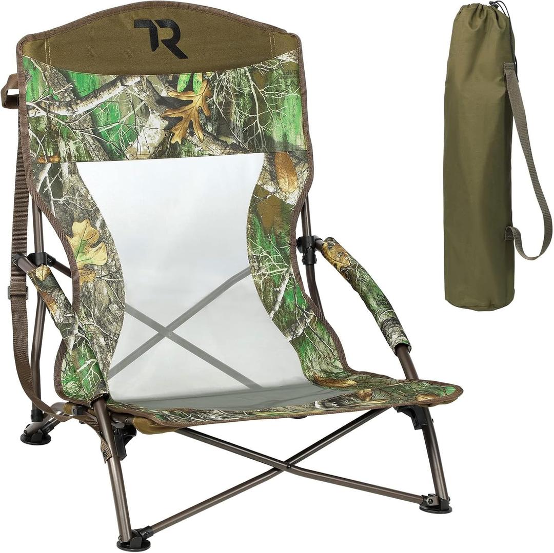 TR Low Camping Chair,Low Lawn Chairs for Concerts Lightweight Heavy Duty,Low Chair with Carry Bag for Outdoor Camping Travel Turkey Hunting (Camo2)