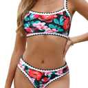 SEAFORM Women Two Piece High Waisted Bikini Set Boho Floral Print Swimsuit Tummy Control Bathing Suits Sexy Vintage Swimwear (Small, Red Flower)