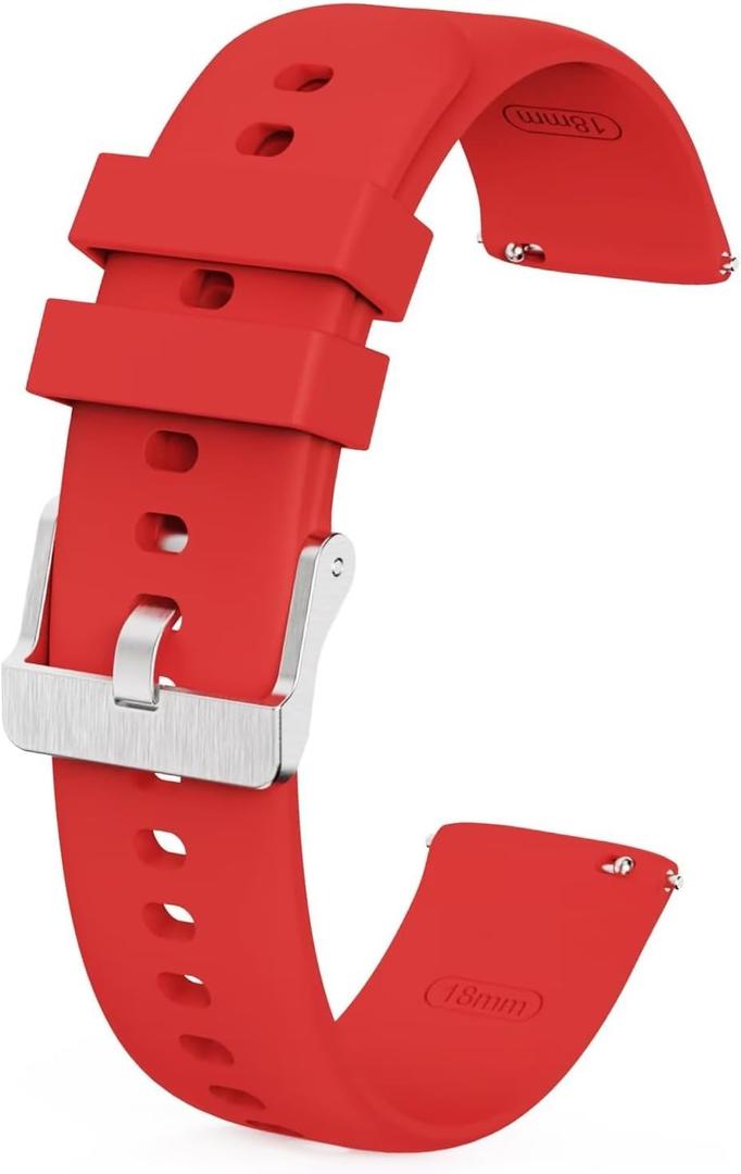 NBONAL Silicone Watch Band with Quick Release for Women Men Soft thin Strap for Replacement (18mm, Red)