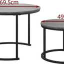 HOJINLINERO Round Coffee Table,Nesting Coffee Table Set of 2,Center Tables for Living Room,Office, Home Small Space,Stacking Side Tables,Sturdy and Easy Assembly,Wood Desktop,Black+Warm Grey,Large