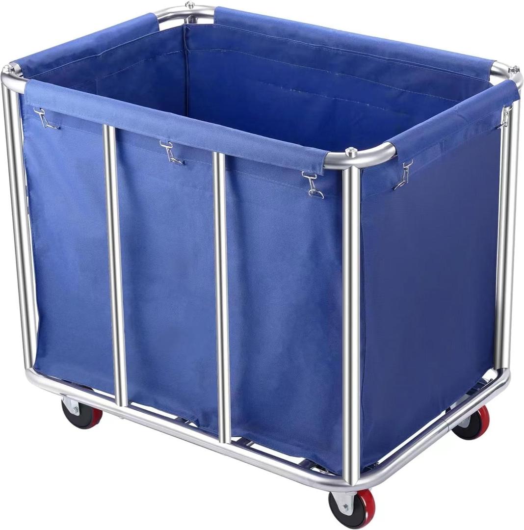 Commercial Laundry Cart with Wheels, 470L Large Capacity Heavy Duty Stainless Laundry Basket,Laundry Sorter for Clothes Storage,400 lbs Load (Blue), 35.4"L x 25.6"W x 31.5"H