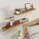 Axeman Floating Shelves for Wall, 8 Inch Deep Rustic Solid Elm Wood Wall Shelves for Storage, Wall Mounted Display Shelving with Invisible Heavy-Duty Metal Bracket, 36'' Width Set of 2, Natural, 36 Inches - 2p