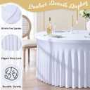 Outpain 2 Pack White Round Spandex Tablecloths for 60in Tables, 120Inch Stretchy Fitted 5FT Round Table Clothes,Wrinkle Free Table Cover with Skirt for Wedding Party Banquet Baby Shower