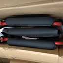 Medline Lightweight Foldable Transport Wheelchair with Handbrakes and 12-Inch Wheels, Red Frame, Black Upholstery