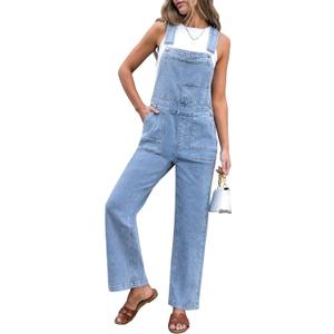 luvamia Jean Overalls for Women Straight Leg Baggy Stretchy Denim Bib Adjustable Strap Casual Overall Jumpsuit Loose Fit (Medium, Cool Blue)