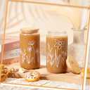 Mumufy 12 Pack Wedding Glass Tumblers Boho Floral 16oz Iced Coffee Cups with Bamboo Lids and Straws Elegant Bridal Shower and Bridesmaid Gifts