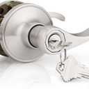 Probrico (1 Pack Entry Door Lever [Lock with 3 Keys],Locking Door Handle Set for Office or Front Door,Satin Nickel Finish Wave Entrance Door Lock with Key, Reversible Right & Left Side Handed