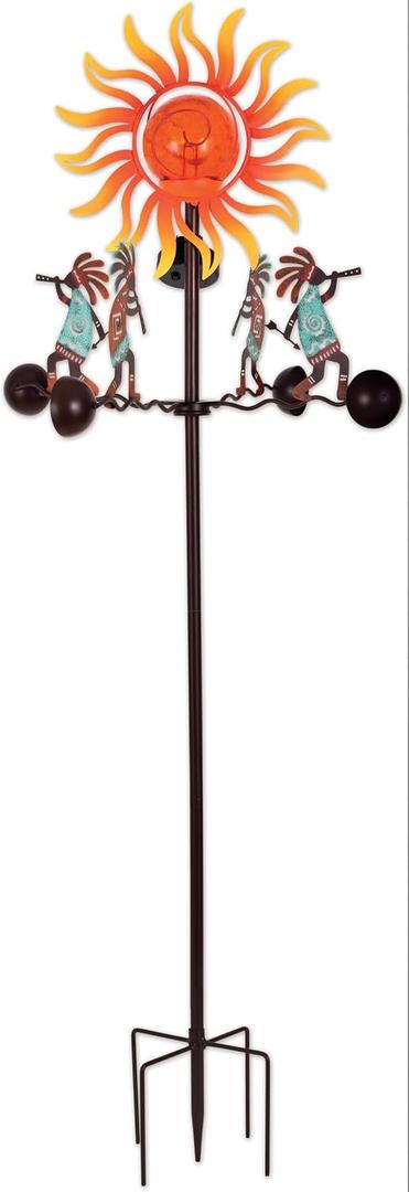 Sunset Vista Designs Southwest Wind Spinner - Solar Powered LED Lighted Yard Décor with Sensor, 42.75" Tall, Kokopelli