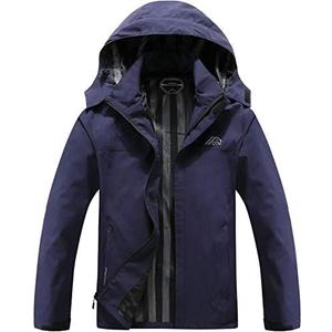 OTU Men's Lightweight Waterproof Hooded Rain Jacket Outdoor Raincoat Shell Jacket for Hiking Travel Large