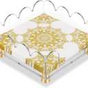 Acrylic Napkin Holder Clear Guest Towel Holder Tray for Bathroom Kitchen Hotel Disposable Paper Hand Towel Holder for Party Wedding, Square (Square-7.28"x7.28")