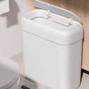 O-MART Small Slim Bathroom Trash Can with Lid, Press Top, Pet Proof Odor Seal, No Battery, Narrow Garbage Bin for Home Office RV, 2.8 Gallon,White,with 3 Rolls of Trash Bags.