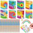 Pajean 48 Pcs Mini Tie Dye Notepads Multicolor 4-in-1 Rainbow Pencils (pre-sharpened) Spiral Pocket Notebooks Fun Colored Pencil Back to School Gifts Classroom Rewards Birthday Party Favors