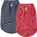 Koneseve Dog Shirt Vest Lightweight Stretchy Dog T-Shirts Soft Cool Sleeveless Stripe Vests Breathable Clothes for Puppy Kitty Cats Large Dogs 2 Pack Red + Blue [L/Large]