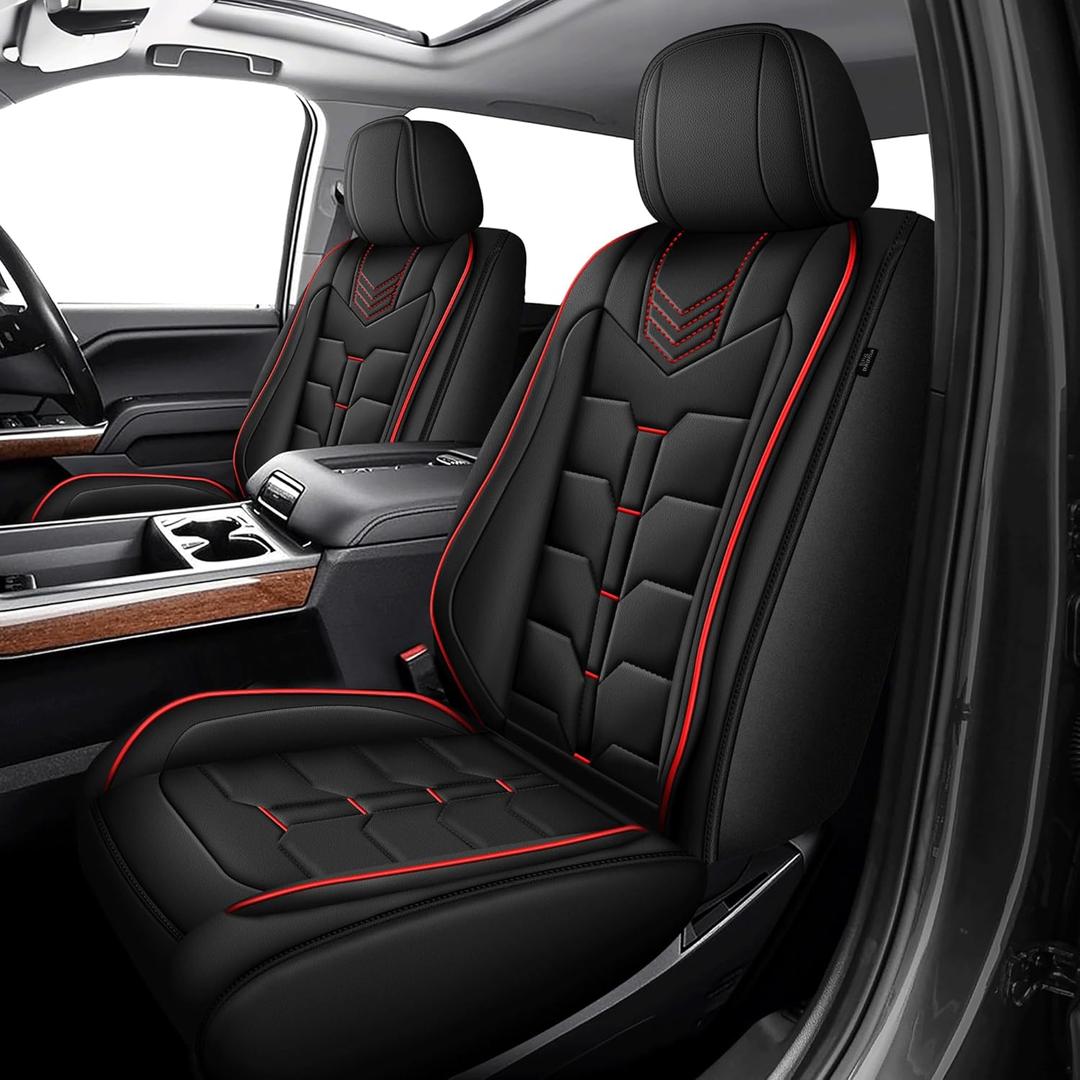 TTX for Chevy Silverado 2007-2025 2026 Seat Covers - GMC Sierra 1500 2500HD 3500HD Trail Boss Z71 Seat Cushion Cover with Waterproof Faux Leather (Full Set/Black&Red),#034 Black&Redline, 5 Seats