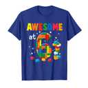 Kids 6 Years Old Building Blocks Builder 6th Birthday Boys T-Shirt M