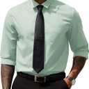 COOFANDY Mens Business Dress Shirt Casual Button Down Long Sleeve Shirts Regular Fit Solid (Large, Light Green)