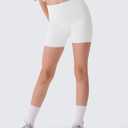 Girls 4'' High Waisted Biker Shorts, Stretchy Athletic Workout Running Shorts for Kids and Teens (White, L)