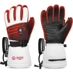 SAVIOR HEAT Heated Ski Gloves 2.0 for Men Women 7.4V 3000mAh Fast Charging Electric Rechargable Batteries 3M Thinsulate Waterproof Touchscreen Bluetooth App Snowboarding Ice Skating Gloves (Small)