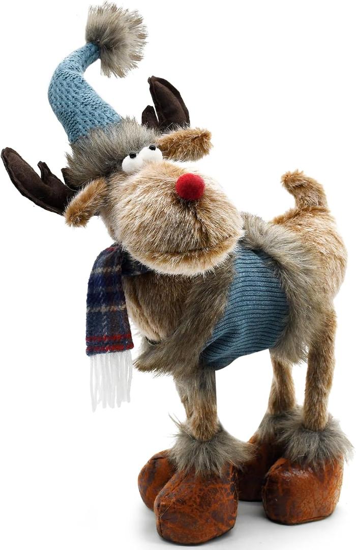 Christmas Reindeer Gnome Plush for Home Decor, Xmas Deer Elk Gnome Figurine Ornaments, Handmade Christ Moose Swedish Santa Decoration for Home Office Tabletop Blue