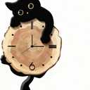Cat Wall Clock with Swinging Tail, Silent Non-Ticking, Black and White, Plastic, 12x13 Inches, Contemporary Style, Pendulum Design for Living Room, Office, Bedroom, Kitchen