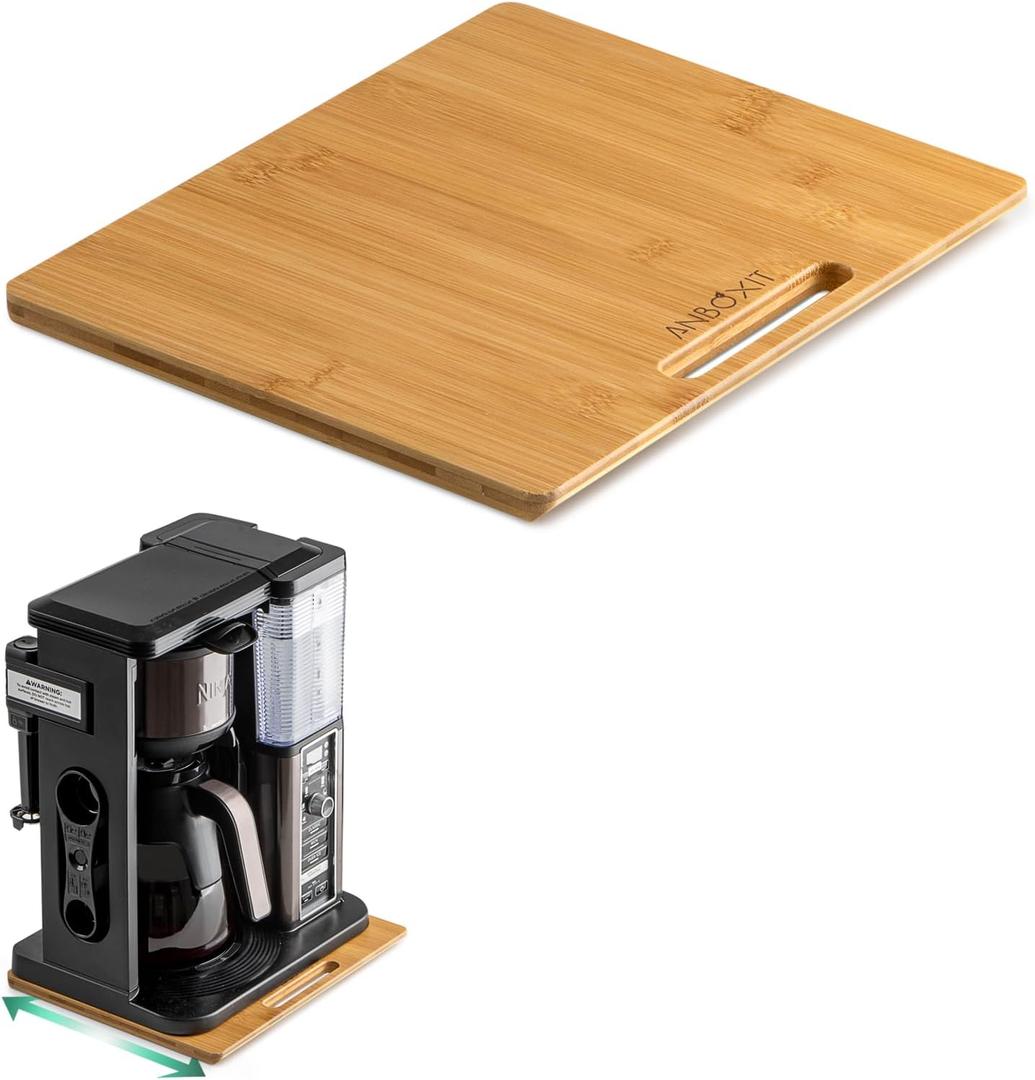 ANBOXIT Bamboo Appliance Slider, Sliding Tray for Coffee Maker, Kitchen Countertop Appliance Rolling Tray, Coffee Pot Slider Tray with Rubber Wheels, Wide - Small (10"D x 12"W)