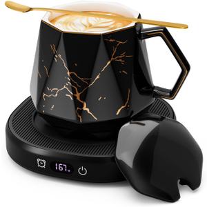 Coffee Mug Warmer & Unique Marbling Mug Set, Smart Heated Electric Cup Warmer for Desk Office, 4 Temperature Control Coffee Tea Beverage Warmer, 8 Hours Auto Shut Off, Christmas Birthday Gifts for Man