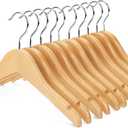Nature Smile Kids Baby Children Toddler Wooden Shirt Coat Hangers with Notches and Anti-Rust Chrome Hook Pack of 10 (Natural)