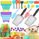 Beach Sand Toys for Kids,Sand toys with 2 Collapsible Beach Bucket,2 Beach Sifter Shovels,Sand Shovel Set,Sand Castle Kit,Sea Animal Molds,Diving Gem Pool Toy,Mesh Bag Travel Toys for Toddler 3-10