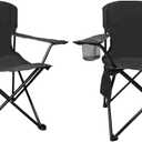 2PCS Folding Camping Collapsible Chairs Heavy Duty Lawn Chair with Cooler Bag, Storage Pocket, Waterproof Bag Outdoor Arm Chair, Supports 225LBS, Black