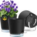 Meowell 6 inch Self Watering Pots for Indoor Outdoor Plants, 3 Pack Flower Plant Pots with Drainage Holes and Clear Reservoirs, Visible Water Level, Plastic Planters with Wicking Rope, Black