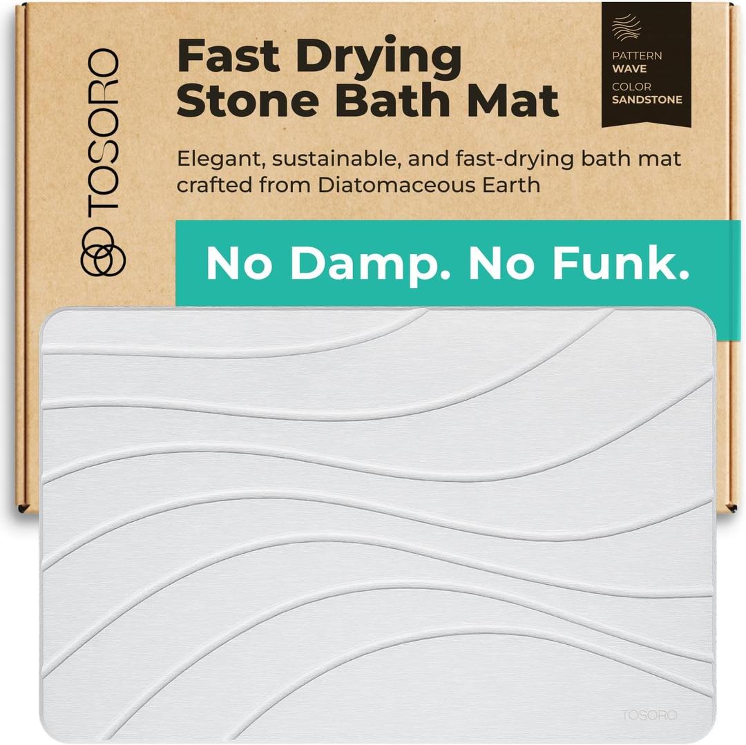 TOSORO - Stone Bath Mat Diatomaceous Earth Shower Mat Non-Slip Super Absorbent Diatomite Stone Bath Mats for Bathroom Floor Quick Drying Natural Easy to Clean (23.5 x 15) - Sandstone