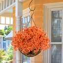 Agusbagli Artificial Hanging Fall Flowers with Baskets for Outdoors Fake Hanging Autumn Plants UV Resistant Faux Orange Flowers in Basket Decor for Porch Patio Garden Yard Window Home Fall Decor
