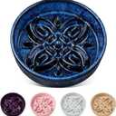 vancasso Ceramic Slow Feeder Dog Bowls, Puzzle Dog Food Bowls with Floral Maze, Anti -Slip Pet Food Dish for Small Breed, 0.6 Cups, Blue