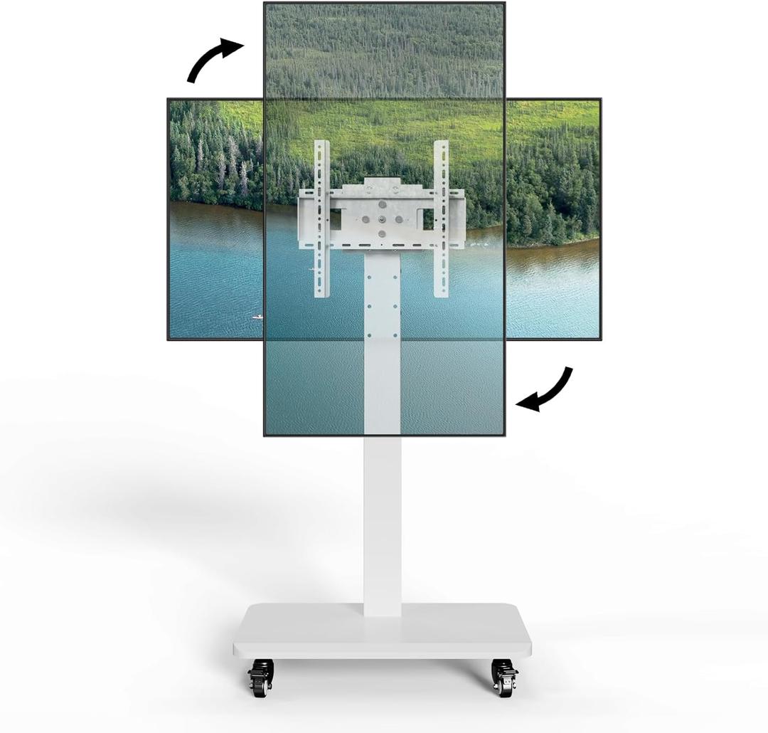 Mobile TV Cart with Wheels.Rolling TV Stand for 26 to 65 Inch Flat Panel Screens,Portrait to Landscape,Height Adjustable Portable TV Stand Holds Up to 100lbs,Max VESA 400x400mm (White)