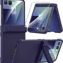 Miimall for Galaxy Z Flip 7 Phone Case with Stand & Hinge Protection, Screen and Camera Protector, Military Grade Shockproof Anti-Scratch Grippy Slim Full Cover for Samsung Flip 7 5G Thin Case Blue