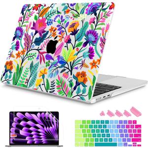 Mektron for 2026/2025/2024/2023 MacBook Air 15 INCH M5 A3448 /M4 A3241 /M3 A3114 /M2 A2941 Case, Printed Plastic Hard Shell Cover with 15.3" Liquid Retina Display Touch ID, Bright-Coloured Flowers
