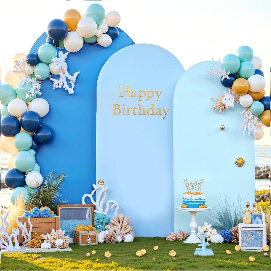 Blue Arch Backdrop Cover Set of 3 Dark Blue Wedding Arch Covers Spandex Backdrop Stand Cover for Birthday Party Ceremony Bridal Baby Shower Banquet Decoration 4FT 5FT 6FT, Gradient Blue