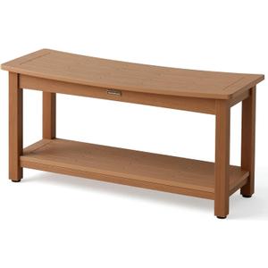 36'' Large Shower Bench Seat, Poly Lumber Bath Stool for Inside Shower Waterproof, HDPS Bathroom Chair for Shaving Legs with Adjustable Feet, Non-Slip & No Maintenance, Brown