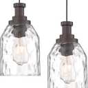 zeyu Modern Pendant Lights Kitchen Island 2 Pack, 1-Light Hanging Pendant Lighting for Dining Room, Water Ripple Glass Shade, Oil Rubbed Bronze Finish, ZG33M1L-2L ORB-WG