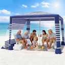 Beach Cabana Tent with Sun Shade - 8'×8' Large Beach Canopy Tent with Side Wall, 2 Cup Holder & Adjustable Height, Portable & Foldable Canopy for Camping/Patio/Parties/Garden/Backyard