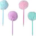 6 Pieces Fluffy Ball Pens Plush Pens Macaron Color Ballpoint Blue Gel Ink, for Office Supply, Coworkers, Women, 3  colors
