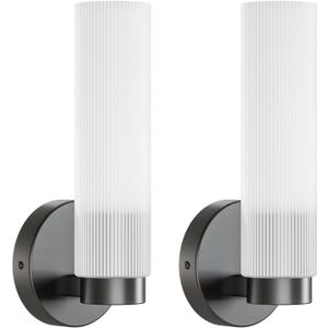 TETOTE Black Wall Sconces Set of Two Modern Bathroom Wall Light Fixtures Farmhouse Wall Lights with Frosted Glass Shade for Mirror Bedroom Living Room (2 Packs)